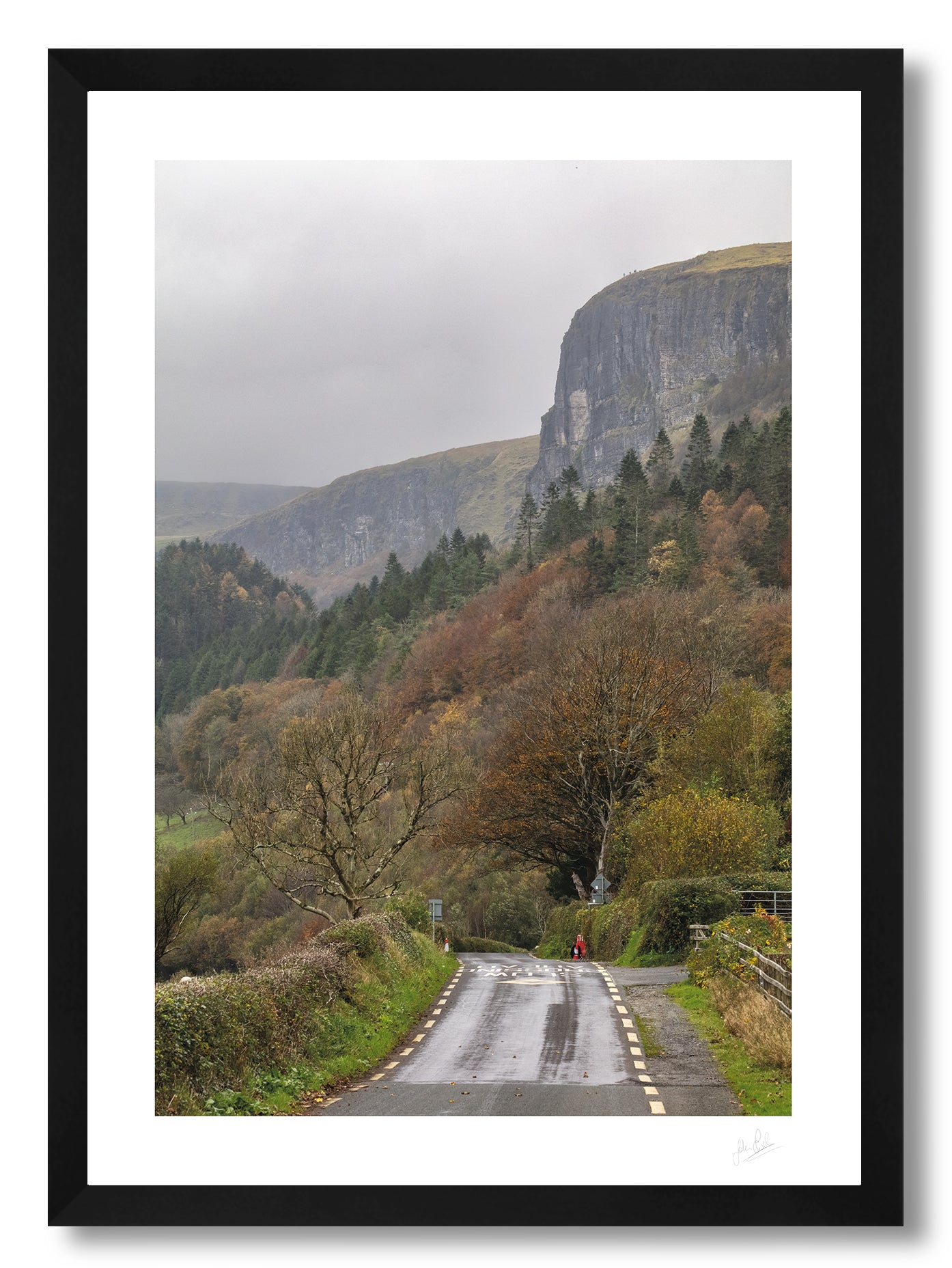 a framed fine art photograph of Glencar Valley in autumn with stunning forests and steep mountain cliffs