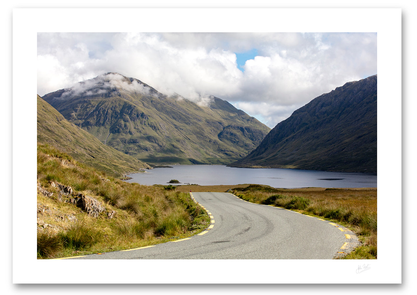 print of Doolough Valley and the surrounding mountains in Mayo, where the sense of scale provides a feeling of smallness but also connection