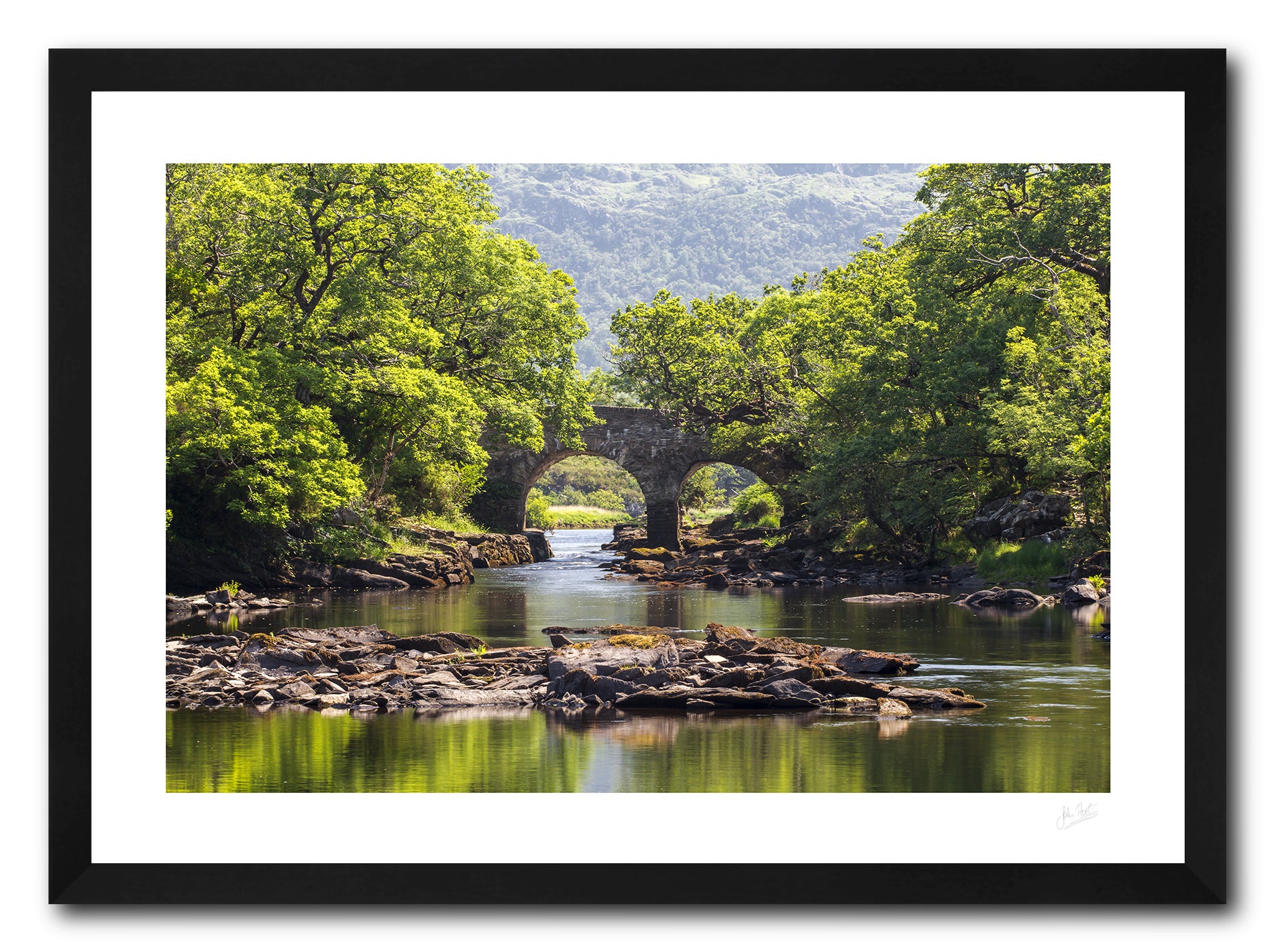 a framed fine art photographic print of the Old Weir Bridge a the Meeting of the Waters in Killarney National Park, available to buy online