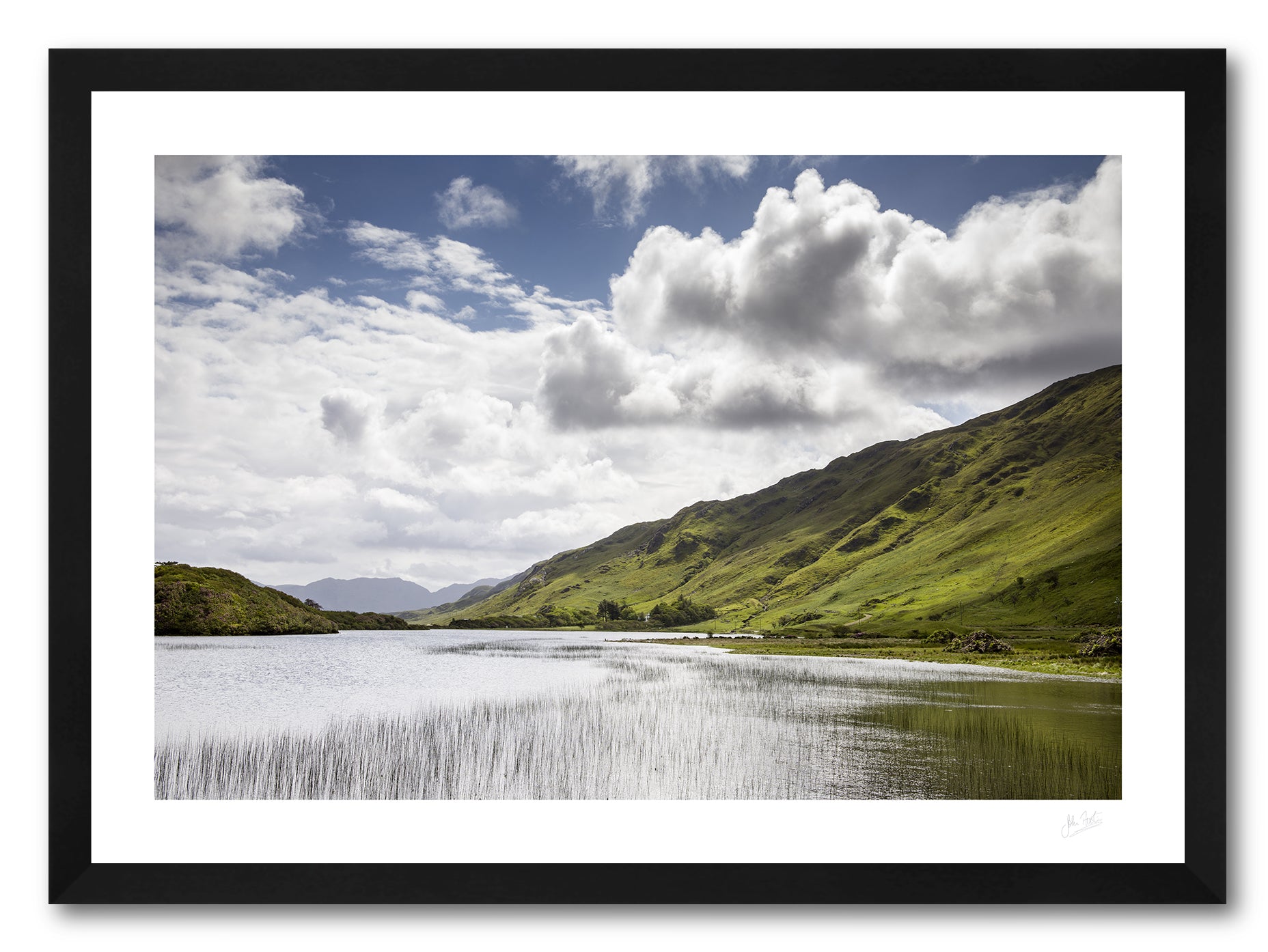 a framed fine art photographic print of Pollacappul Lough in Connemara and a lovely summer's day, available to buy online
