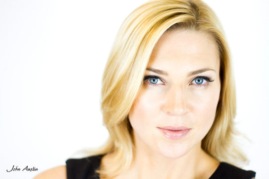 Headshot portrait of blonde model Sarah