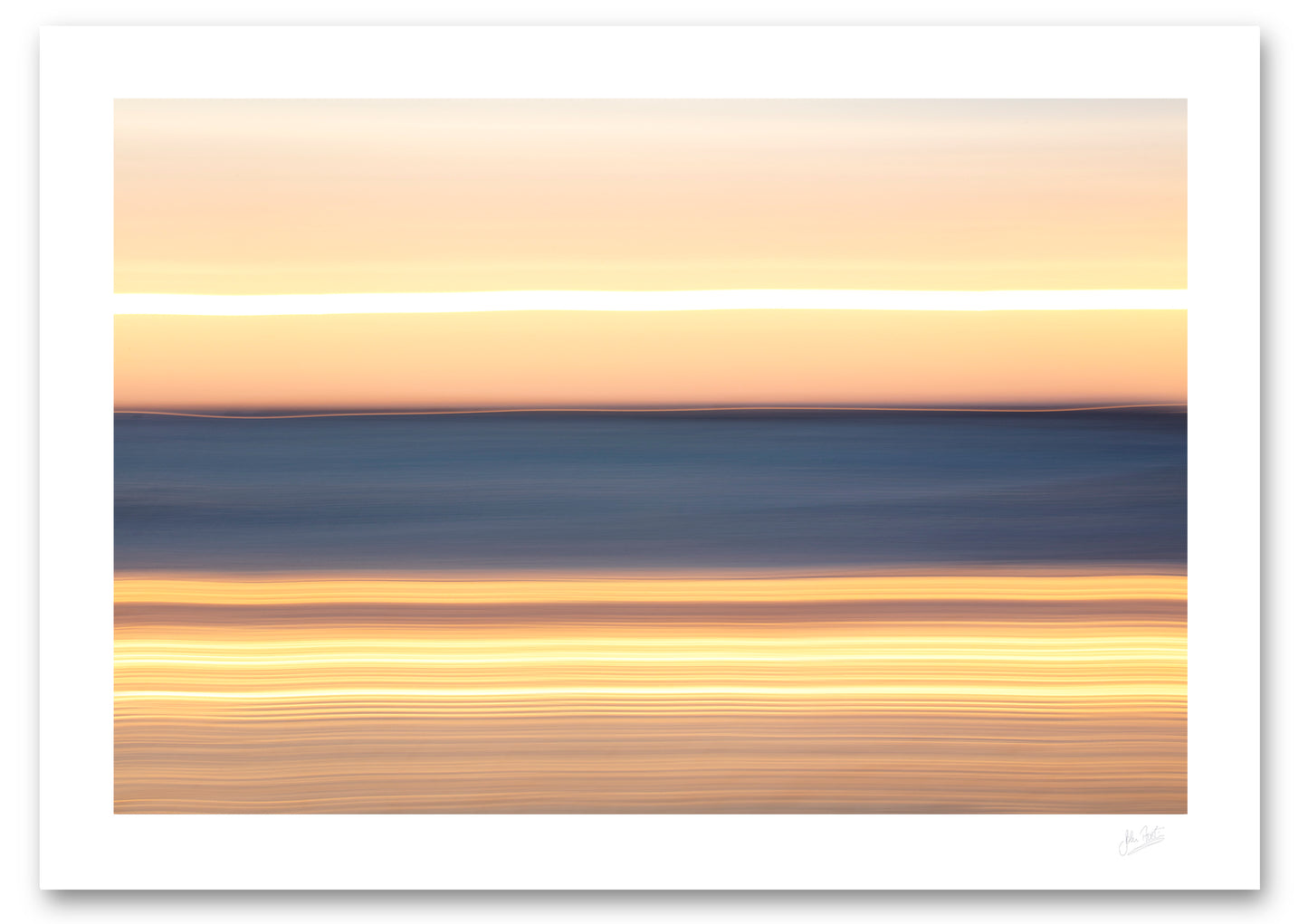 fine art photograph of an abstract sunset scene with the sun, sky, sea, and sand as parallel lines of light and colour