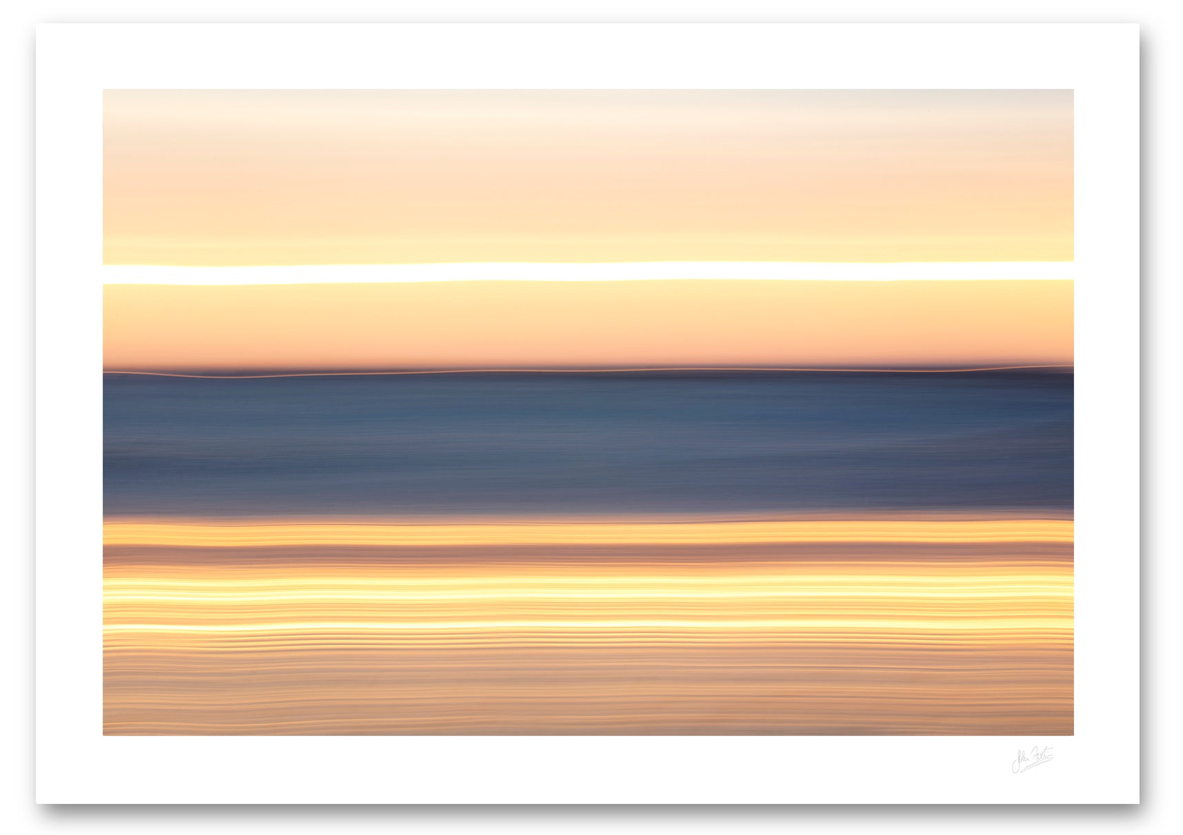 fine art photograph of an abstract sunset scene with the sun, sky, sea, and sand as parallel lines of light and colour