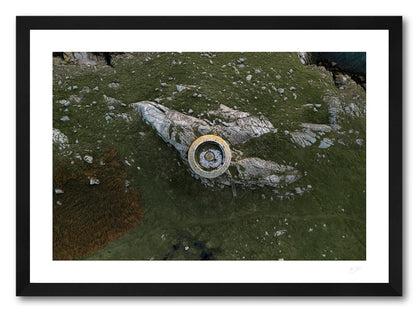 a framed fine art photographic print of an aerial view of the Martello Tower on Dalkey Island