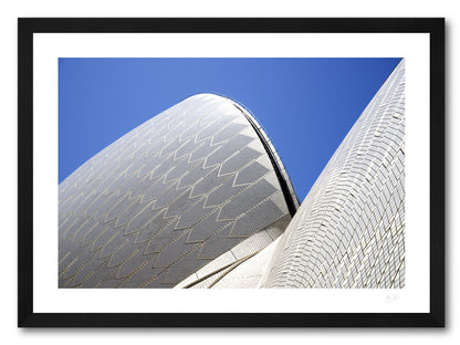 a framed fine art photographic print of the roof of the Sydney Opera House showcasing its curves and tiles, available to buy online