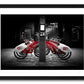 a framed fine art photographic print of rental bikes on a bike rack outside Antwerp Central Train Station, available to buy online