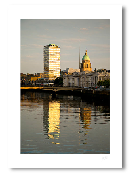 unframed fine art print of Custom House and Liberty Hall in Dublin city from across the River Liffey