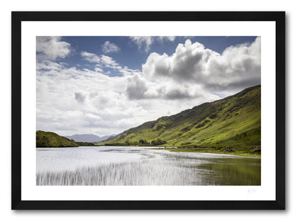 a framed fine art photographic print of Pollacappul Lough in Connemara and a lovely summer's day, available to buy online