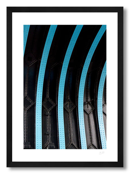 a framed fine art photographic print of a close look at the iron that makes up the Tower Bridge, London, available to buy online